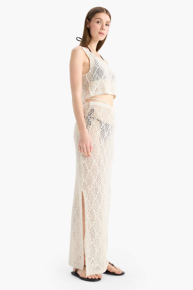 Regular Fit Ajurlu Triko Maxi Plaj Eteği-Fall in Love