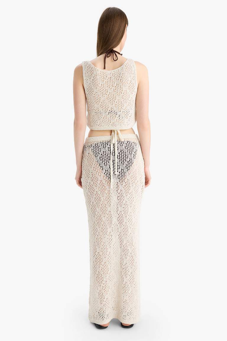 Regular Fit Ajurlu Triko Maxi Plaj Eteği-Fall in Love
