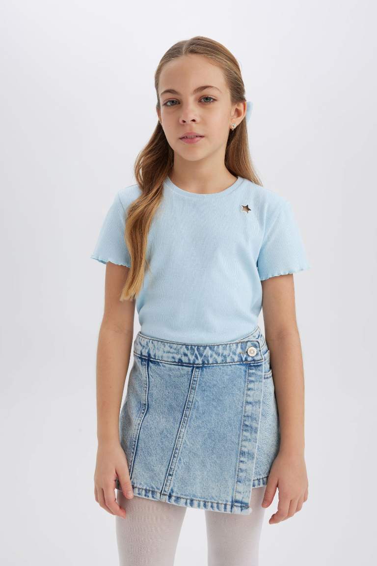 T-shirt slim avec motif brodé à col rond pour fille