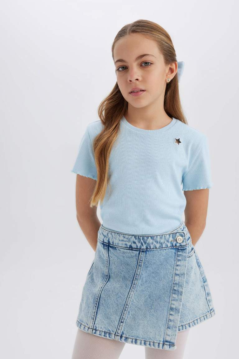 T-shirt slim avec motif brodé à col rond pour fille