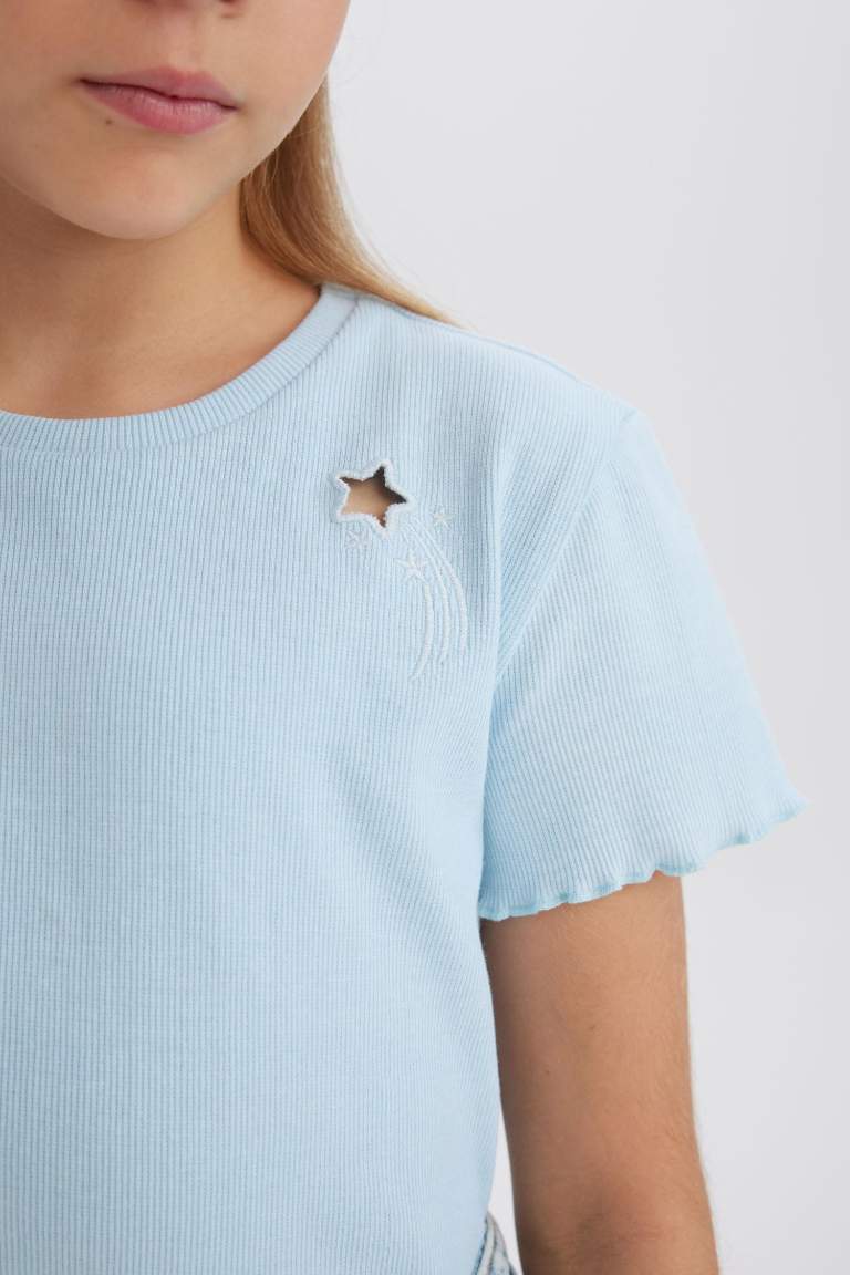 T-shirt slim avec motif brodé à col rond pour fille