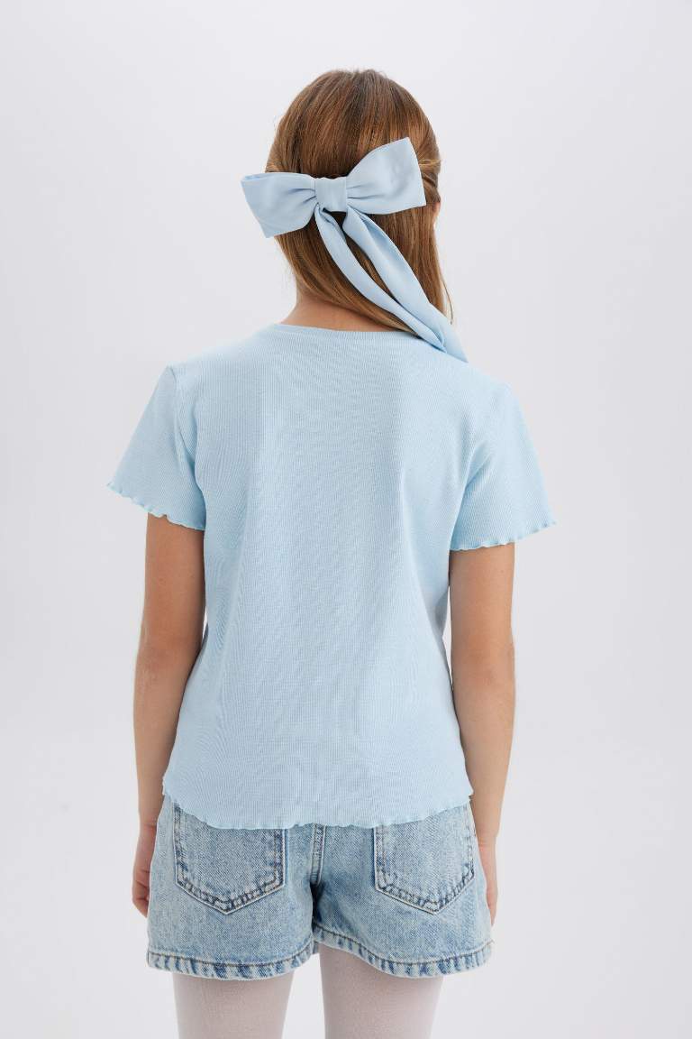 T-shirt slim avec motif brodé à col rond pour fille