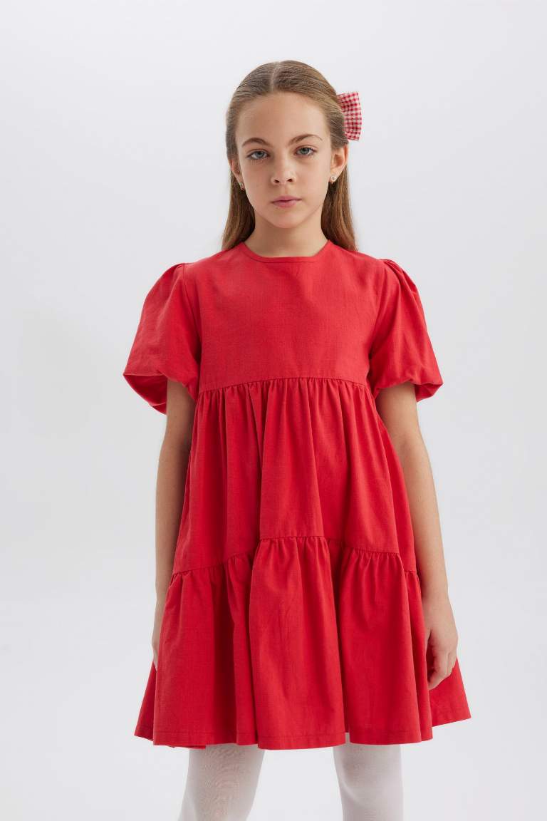 Robe rouge à manches courtes et col rond pour Fille