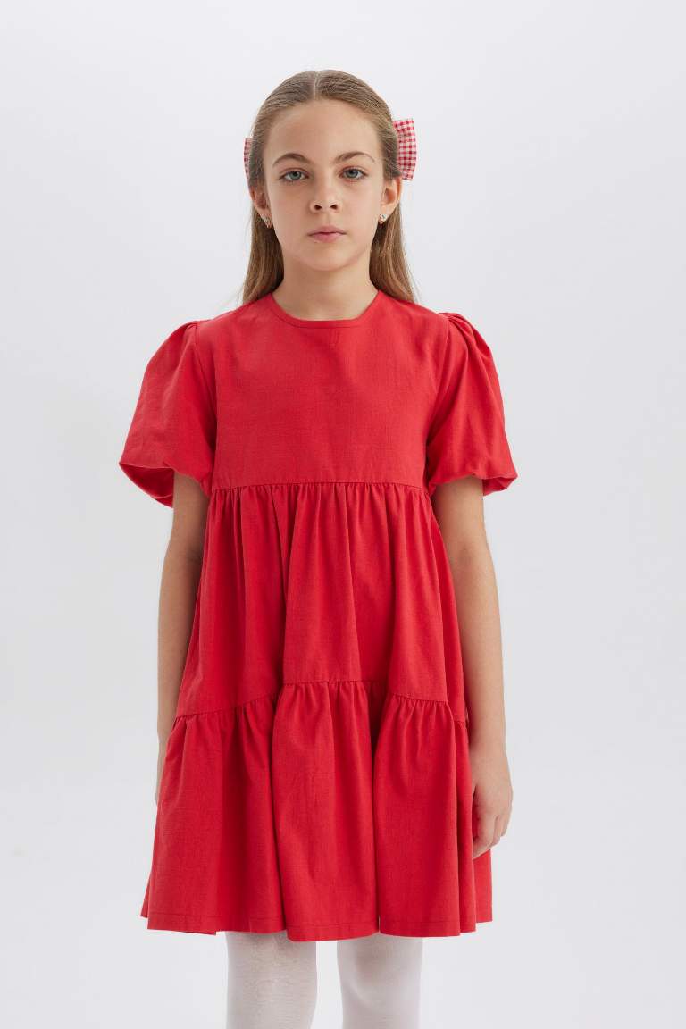 Robe rouge à manches courtes et col rond pour Fille