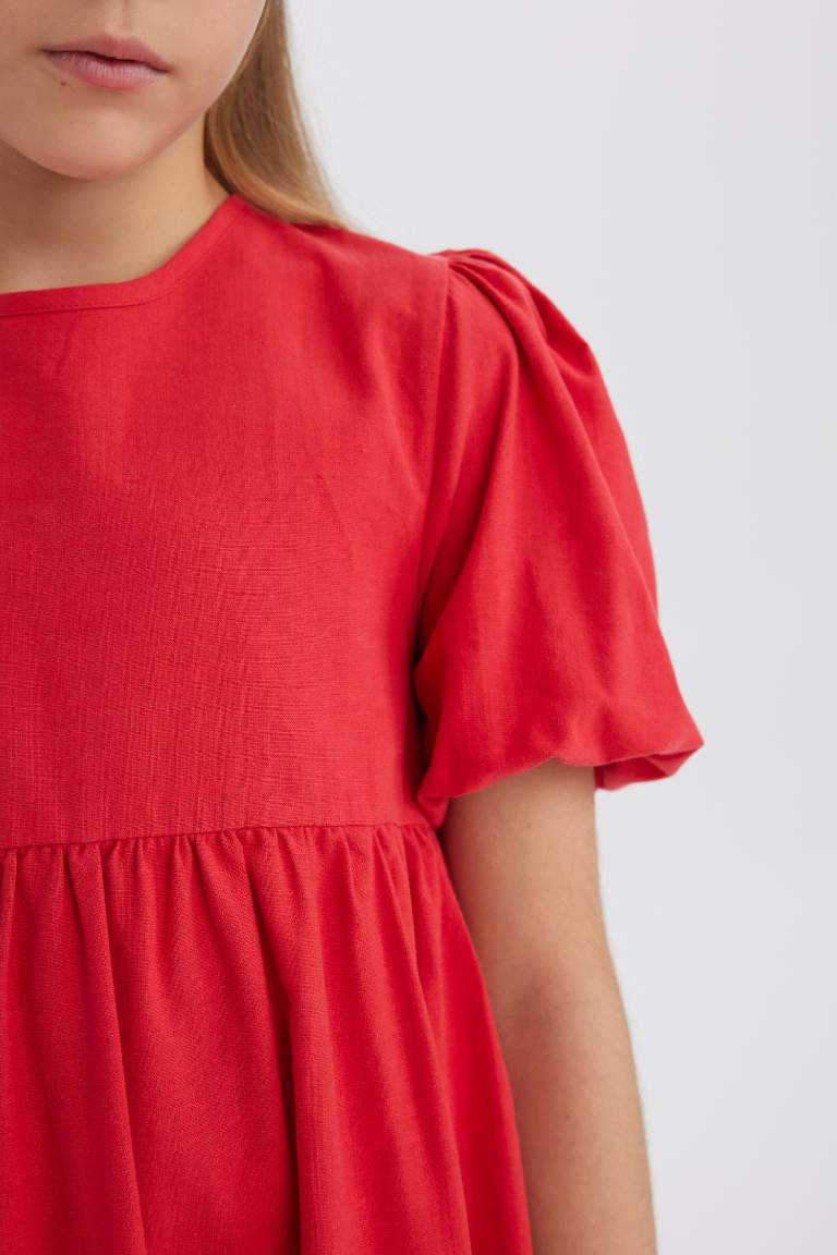 Girl Crew Neck Cotton Short Sleeve Red Dress