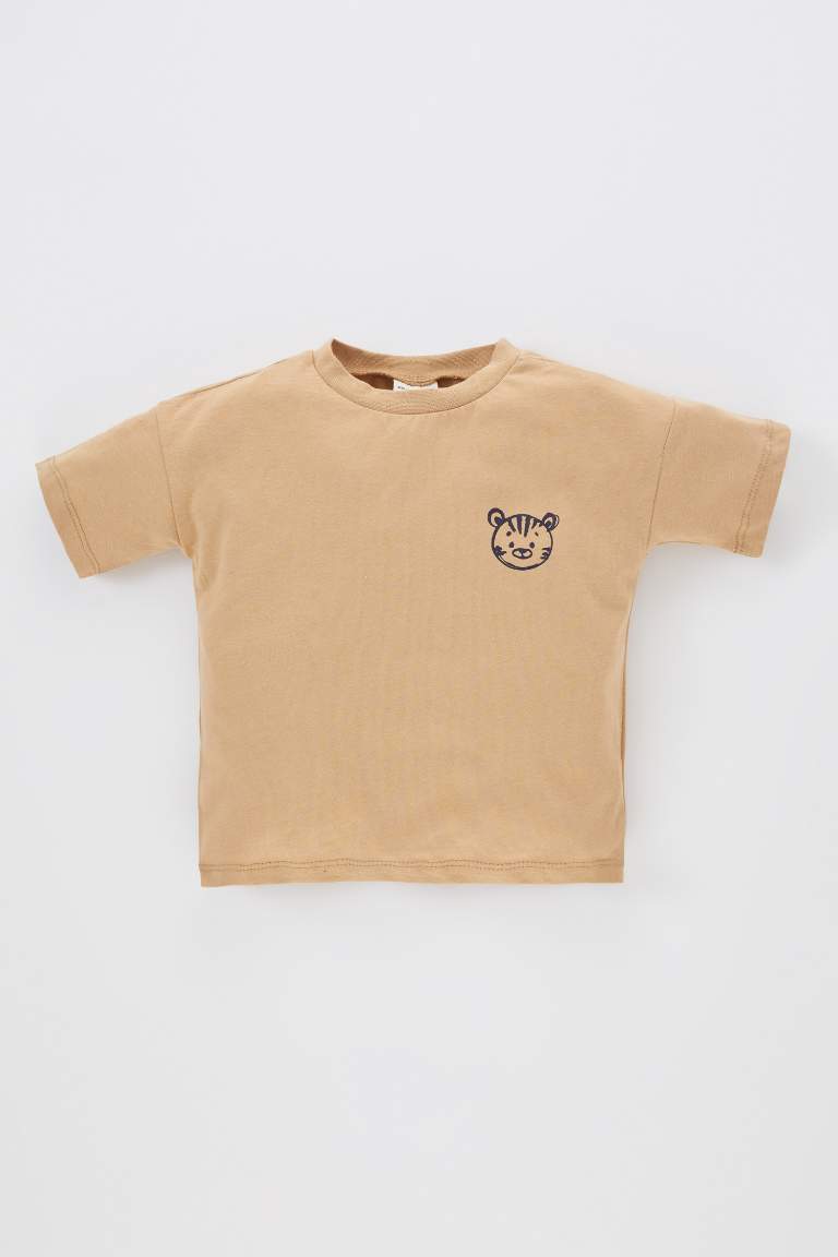 T-Shirt à Manches Courtes à Col rond avec Motif Animalier pour Bébé Garçon