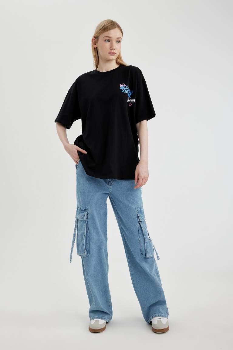 Oversize Fit Crew Neck Printed Short Sleeve T-Shirt