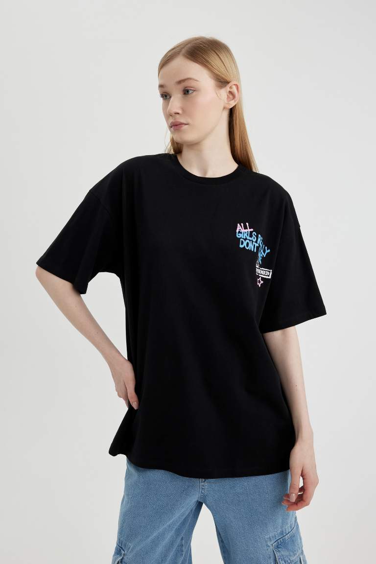 Oversize Fit Crew Neck Printed Short Sleeve T-Shirt