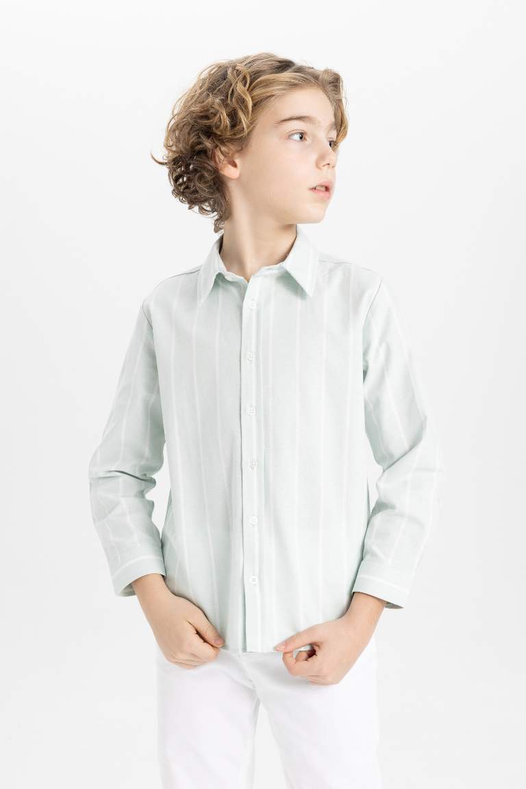 Boy Regular Fit Polo Neck Oxford Long Sleeve Shirt