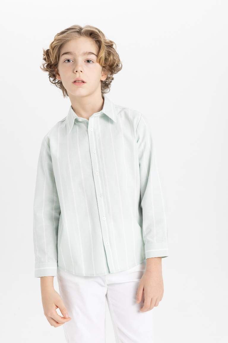 Boy Regular Fit Polo Neck Oxford Long Sleeve Shirt