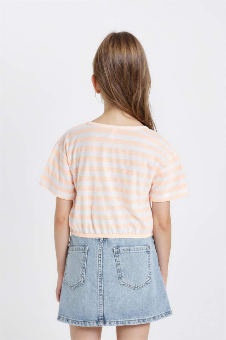 Girl Crew Neck Striped Short Sleeve T-Shirt