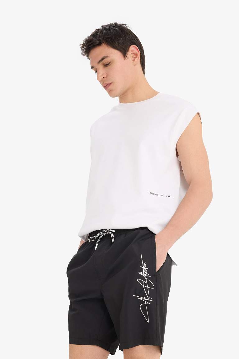 Regular Fit File Astarlı Kısa Boy Deniz Şortu
