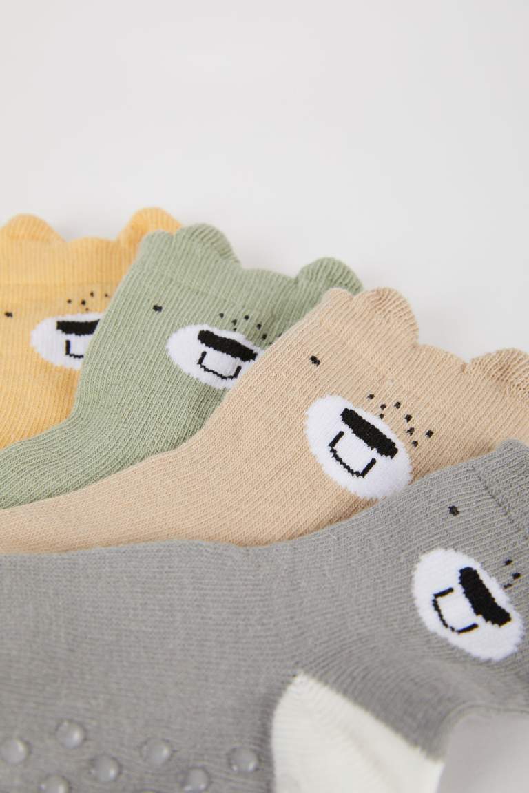 Baby Boy Anti-Slip Sole 4 Piece Cotton Long Socks