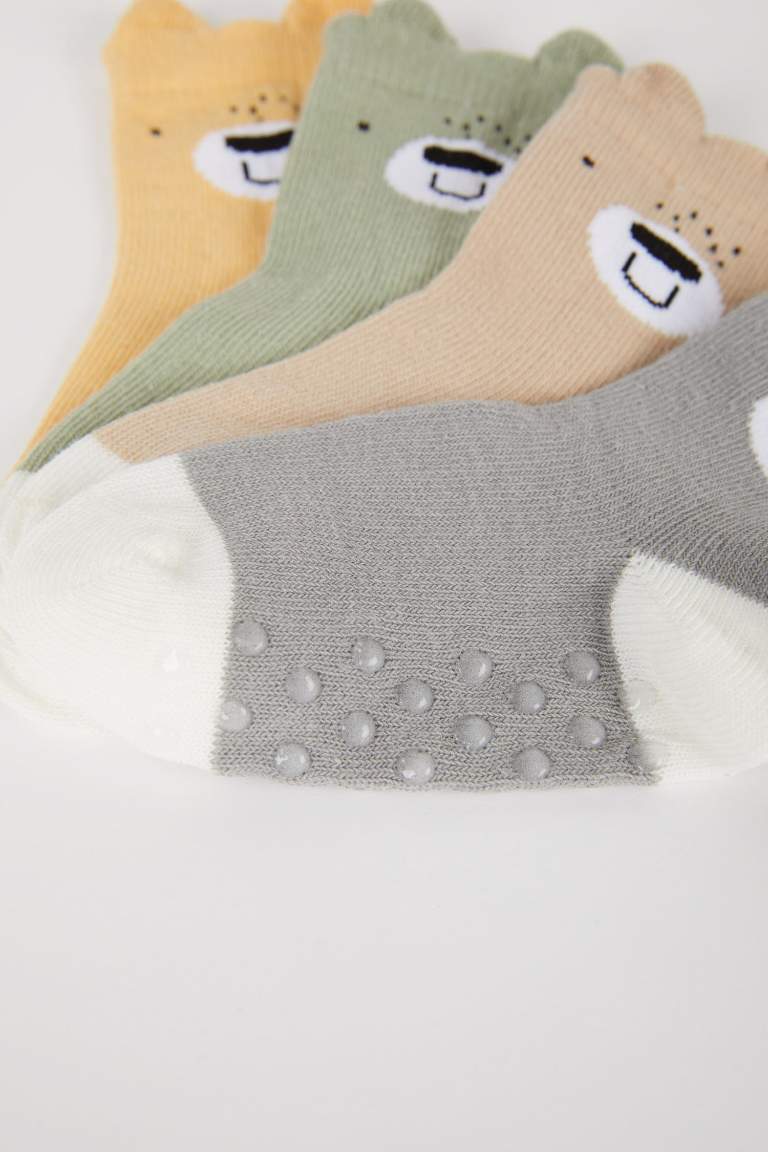 Baby Boy Anti-Slip Sole 4 Piece Cotton Long Socks