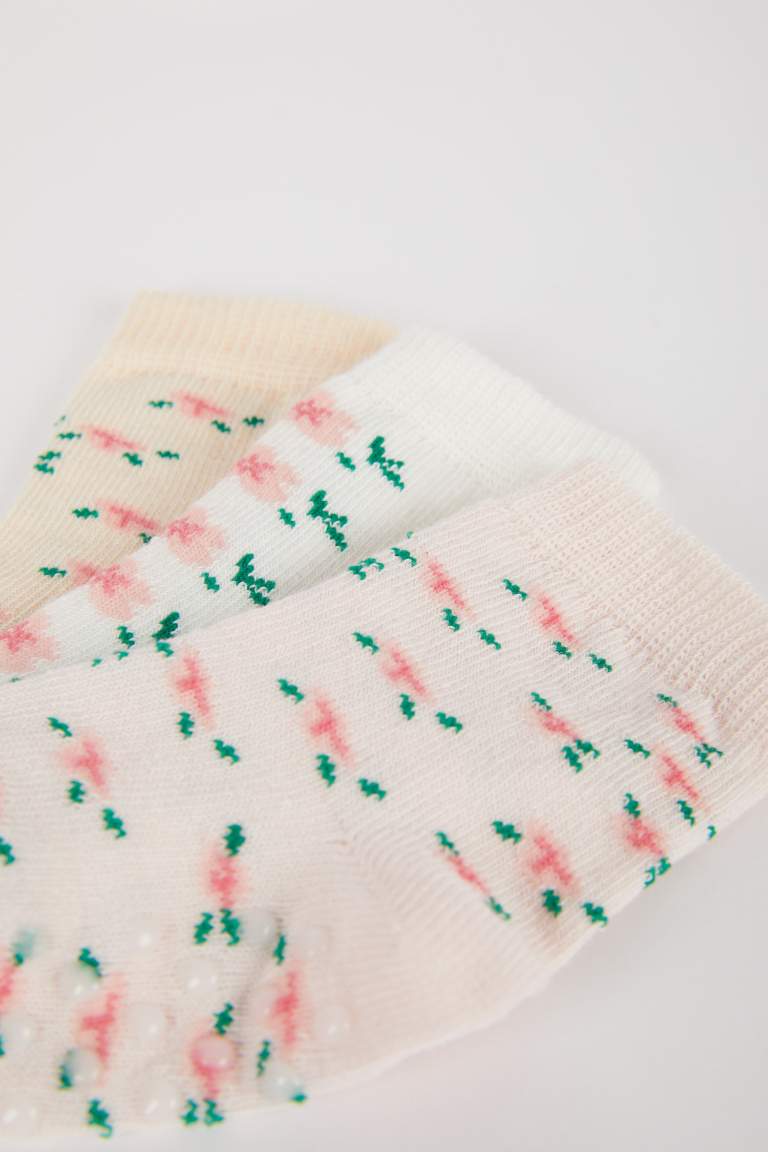 Chaussettes Longues Coton avec Semelle Antidérapantes pour Bébé Fille - 3 Paires