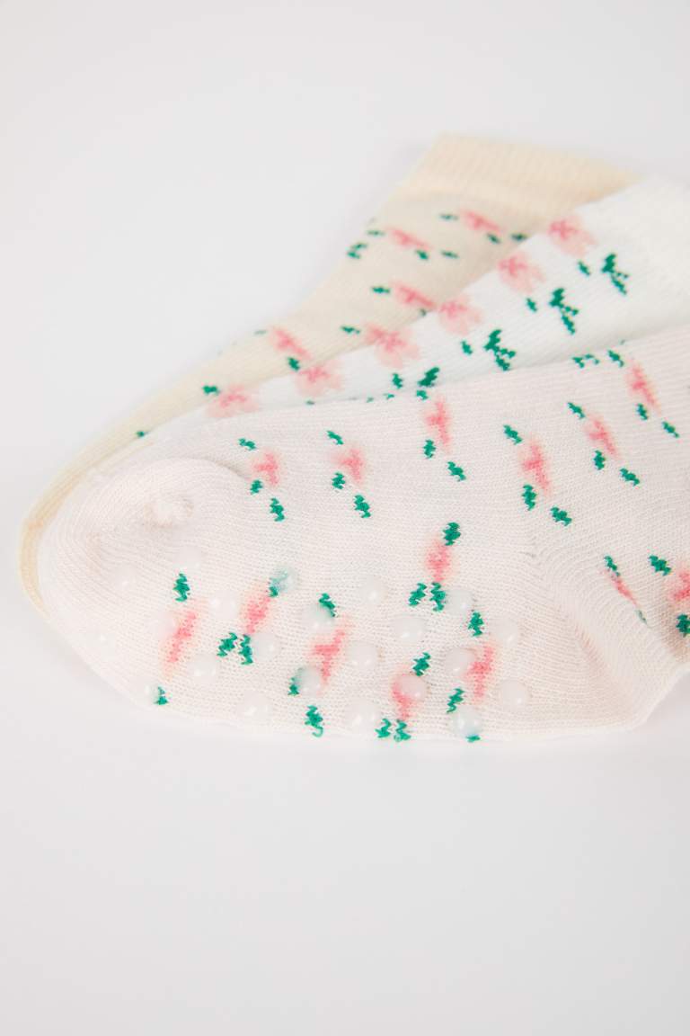 Chaussettes Longues Coton avec Semelle Antidérapantes pour Bébé Fille - 3 Paires