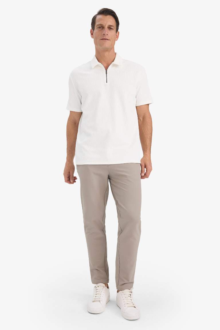 Regular Fit Yarım Fermuarlı Kısa Kollu Pilise Polo Tişört