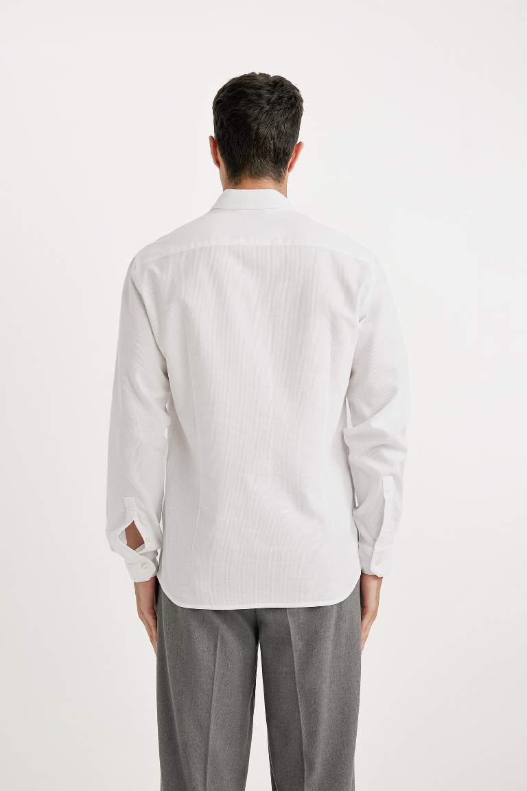 Modern Fit Polo Neck Textured Long Sleeve Shirt