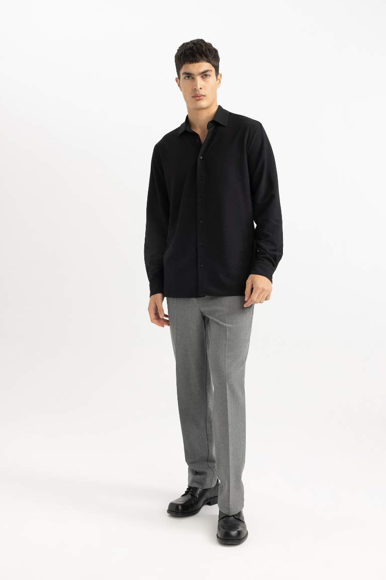 Modern Fit Polo Collar Crinkle Shirt