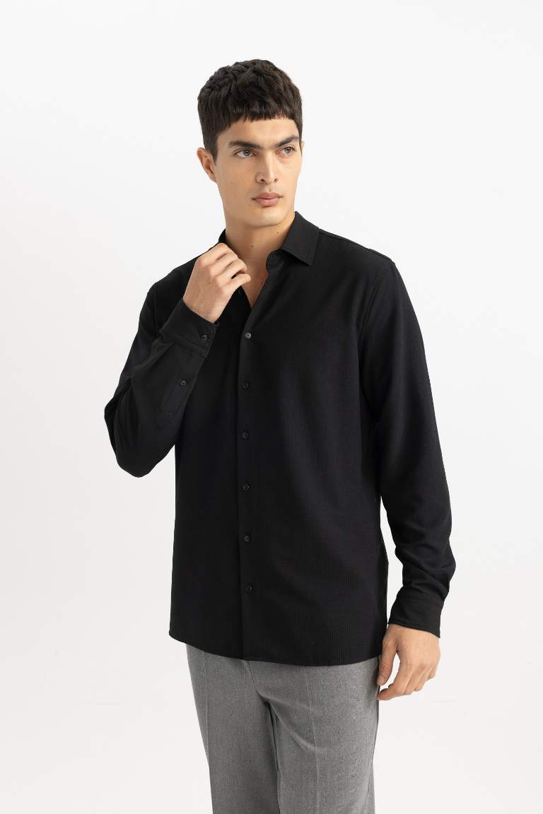 Modern Fit Polo Collar Crinkle Shirt