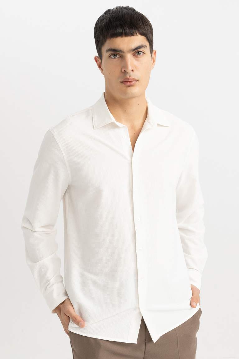 Modern Fit Polo Collar Crinkle Shirt