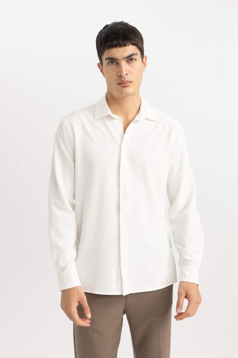 Modern Fit Polo Collar Crinkle Shirt