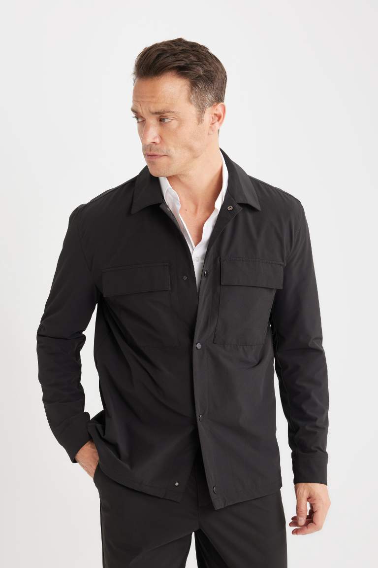 Regular Fit Polo Collar Shirt Jacket