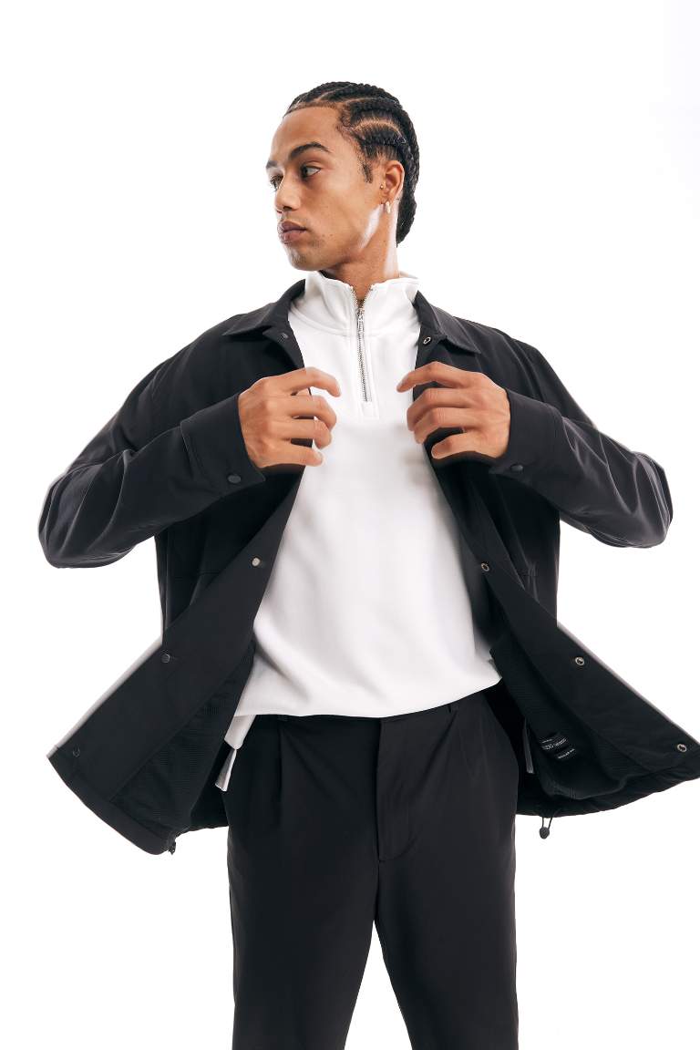 Regular Fit Polo Yaka Çıtçıt Kapamalı Cepli Teknik Gömlek Ceket