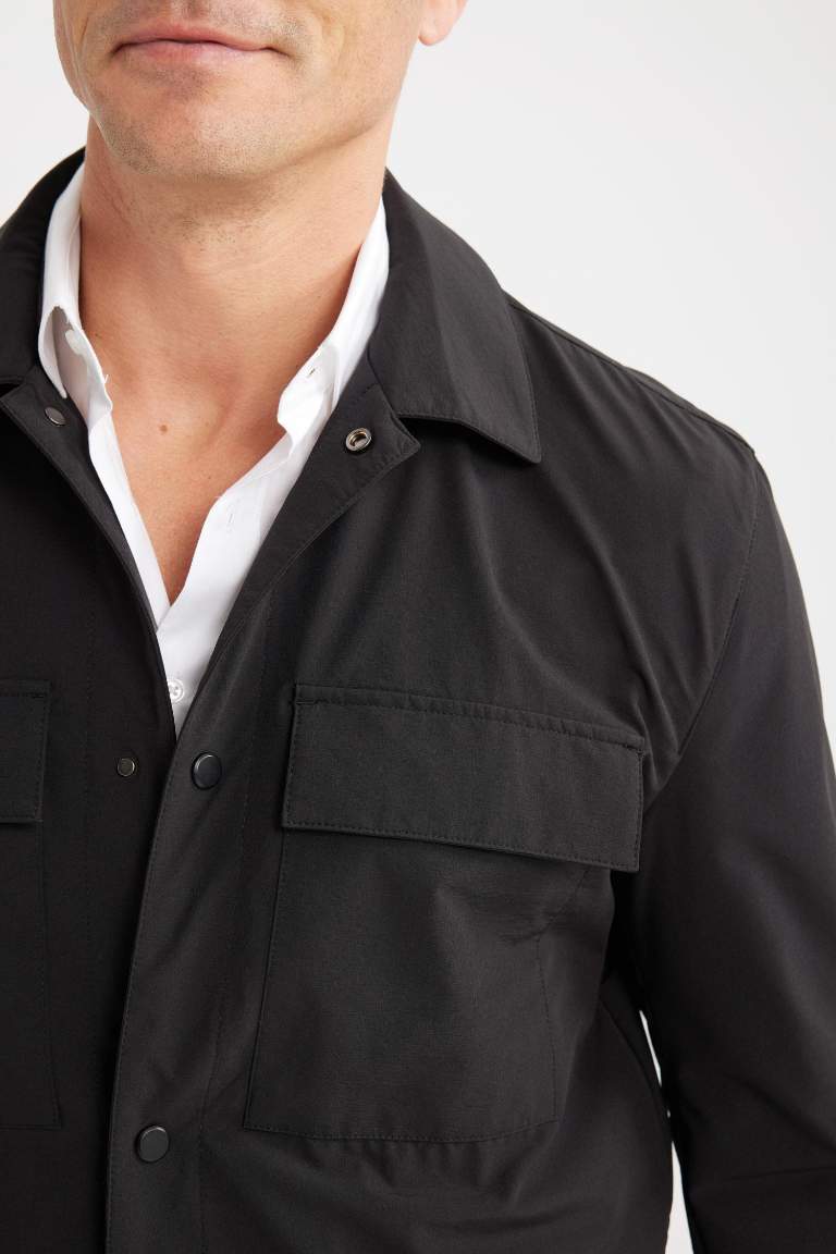 Regular Fit Polo Yaka Çıtçıt Kapamalı Cepli Teknik Gömlek Ceket