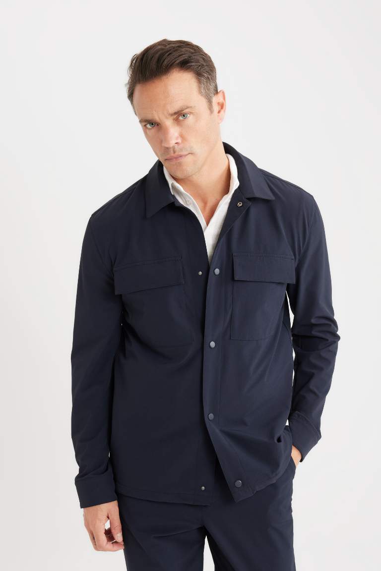 Regular Fit Polo Collar Shirt Jacket