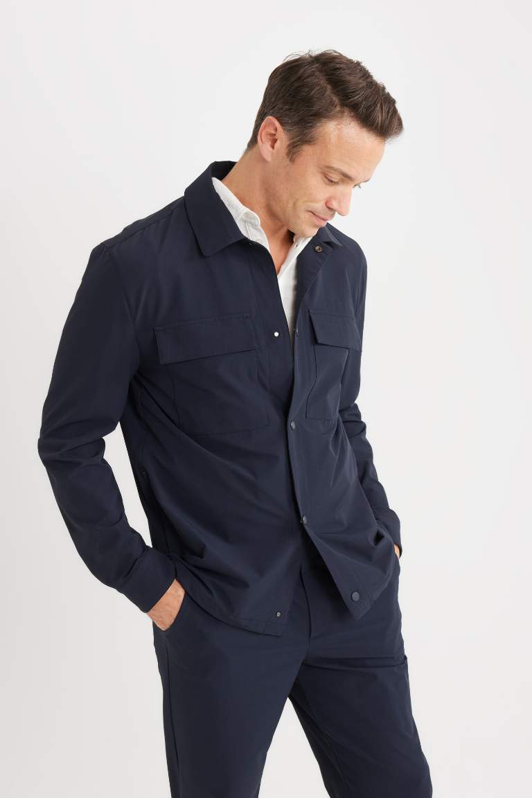 Regular Fit Polo Collar Shirt Jacket