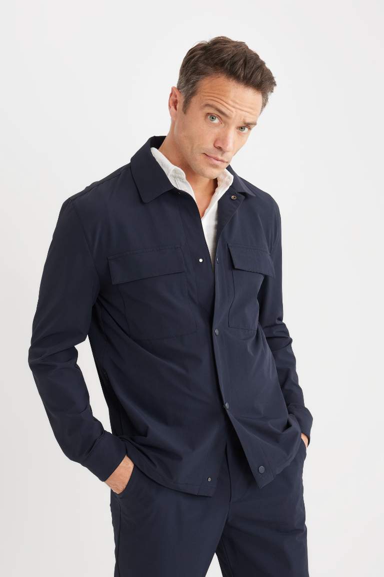 Regular Fit Polo Collar Shirt Jacket