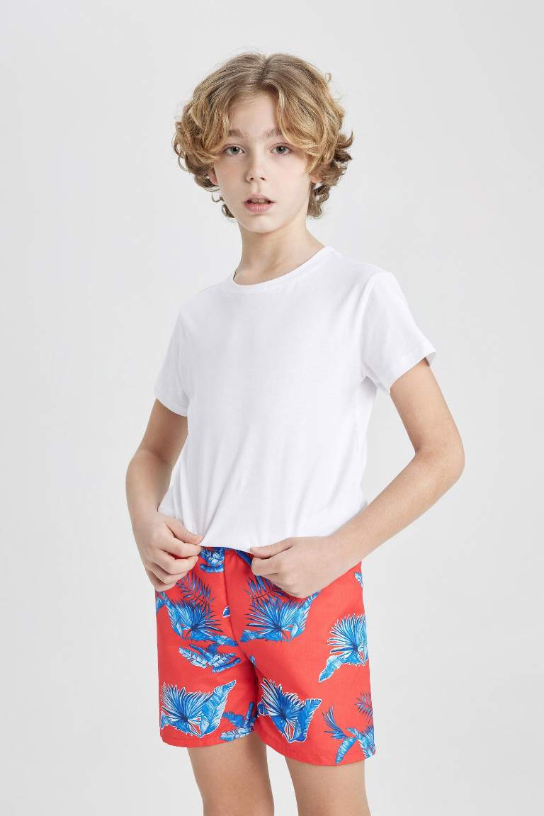 شورت بحر اولادي أحمر قصة عادية منقوش