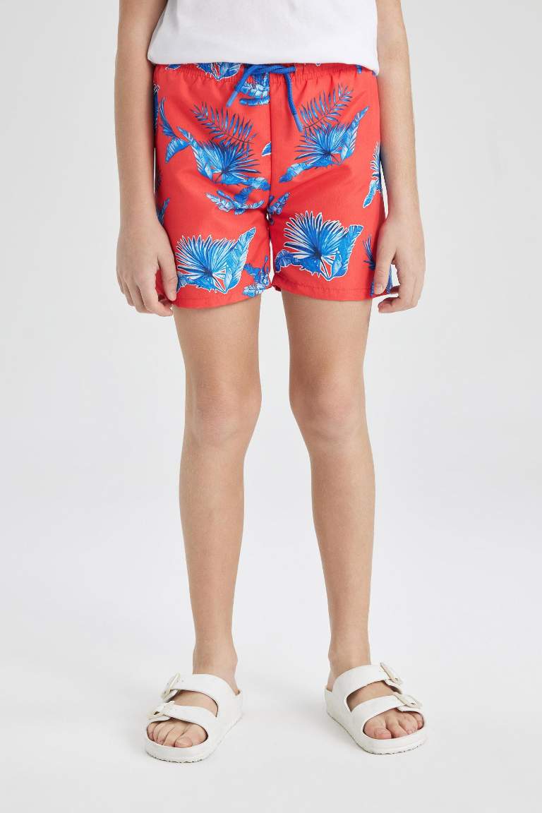 شورت بحر اولادي أحمر قصة عادية منقوش