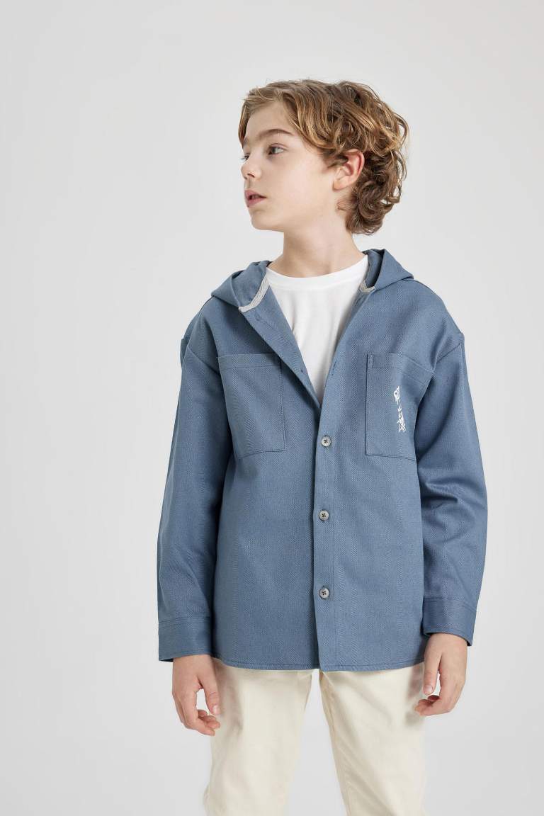 Boy Hooded Gabardine Long Sleeve Shirt