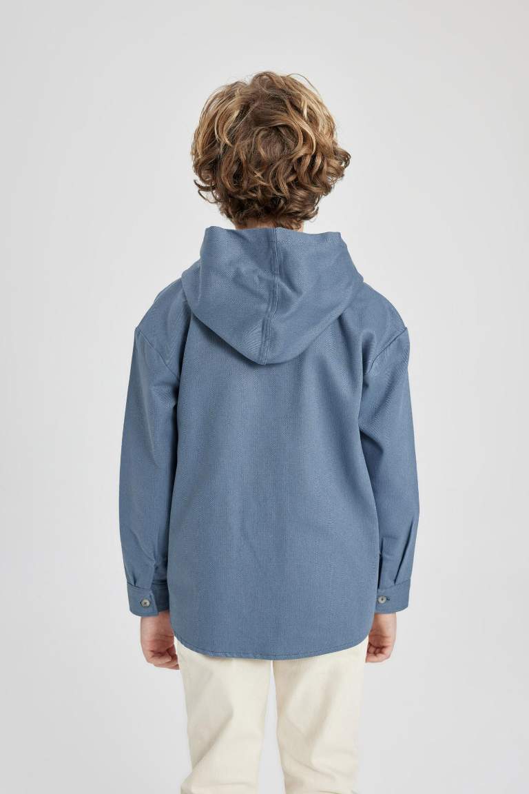 Boy Hooded Gabardine Long Sleeve Shirt