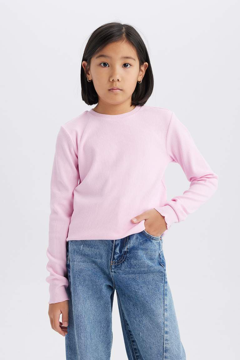 Girl Slim Fit Crew Neck Rib T-Shirt