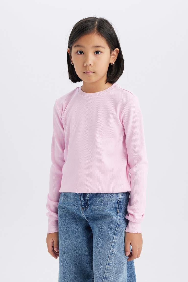 Girl Slim Fit Crew Neck Rib T-Shirt