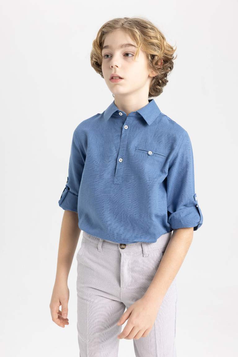 Chemise à manches longues pour garçons, col polo, aspect jean