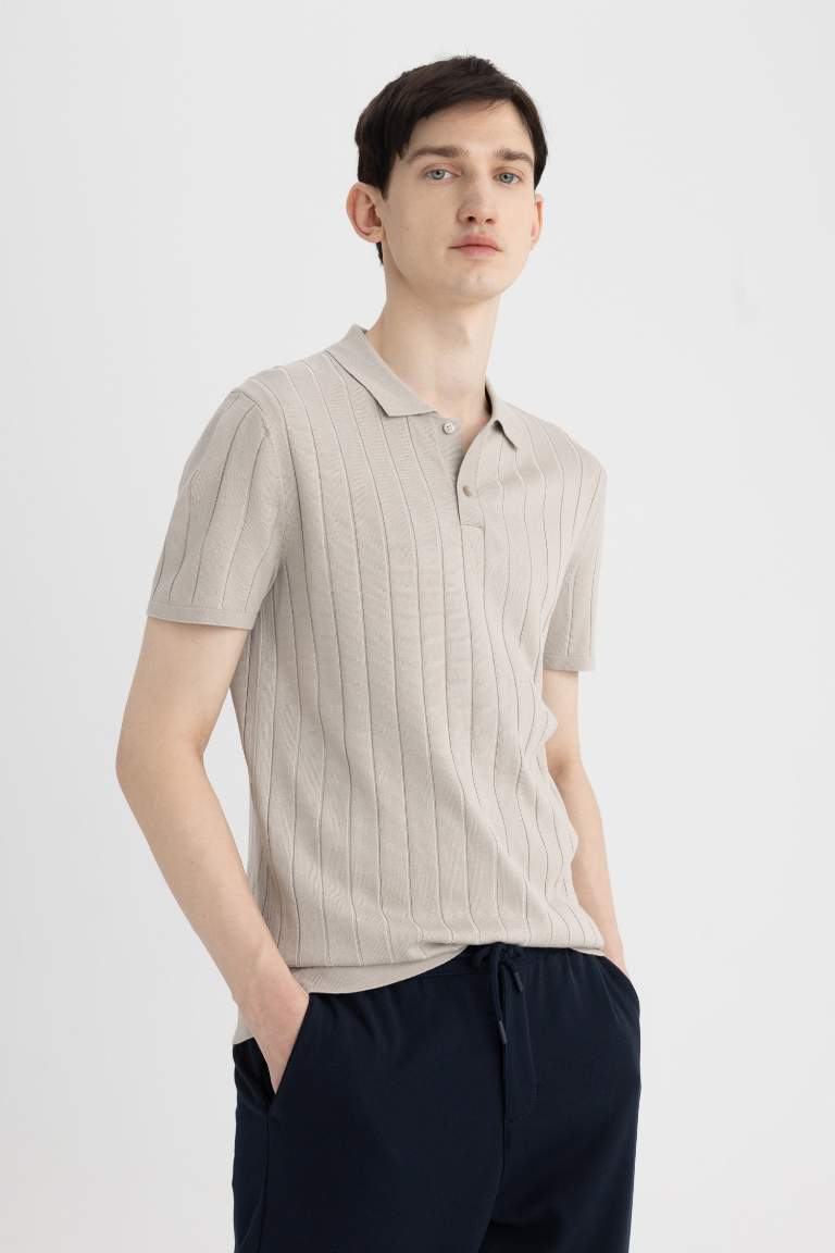 Slim Fit Basic  Knit Short Sleeve Polo T-Shirt