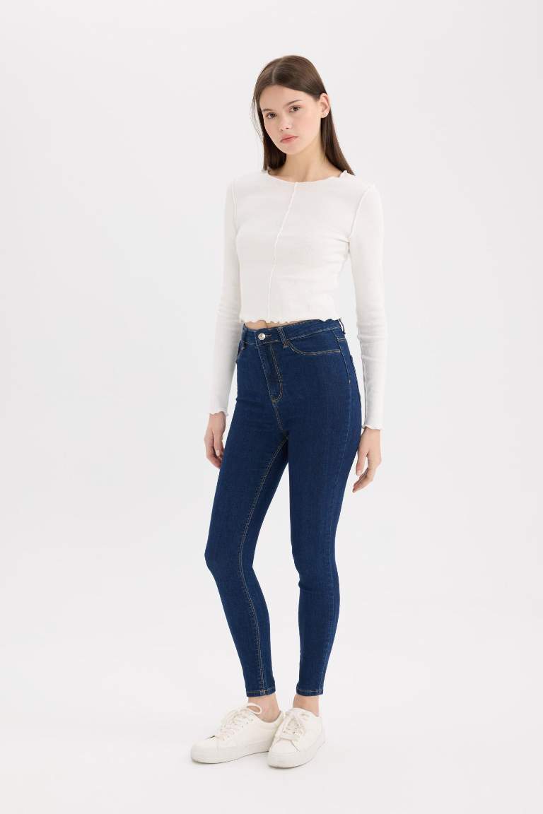 High Waist Ankle Length Skinny Leg Basic Jeans