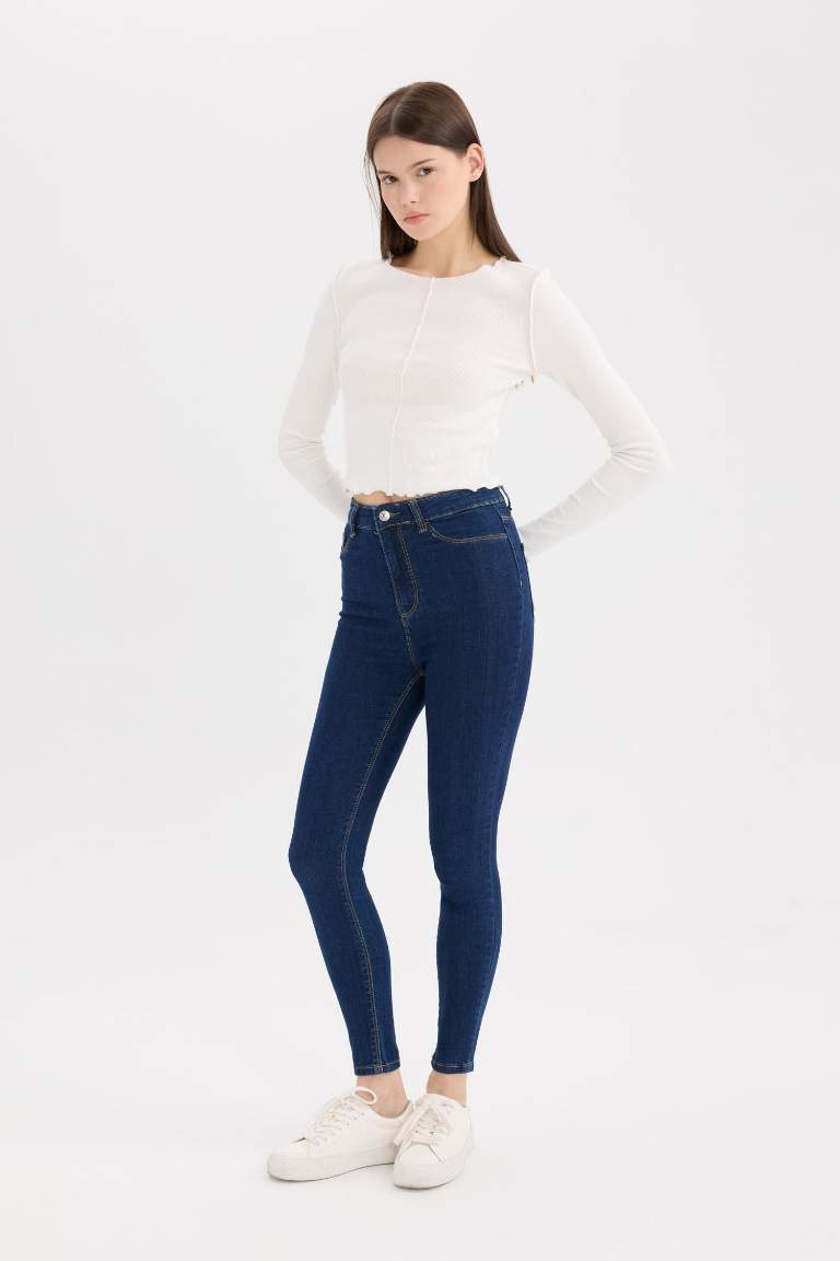 High Waist Ankle Length Skinny Leg Basic Jeans