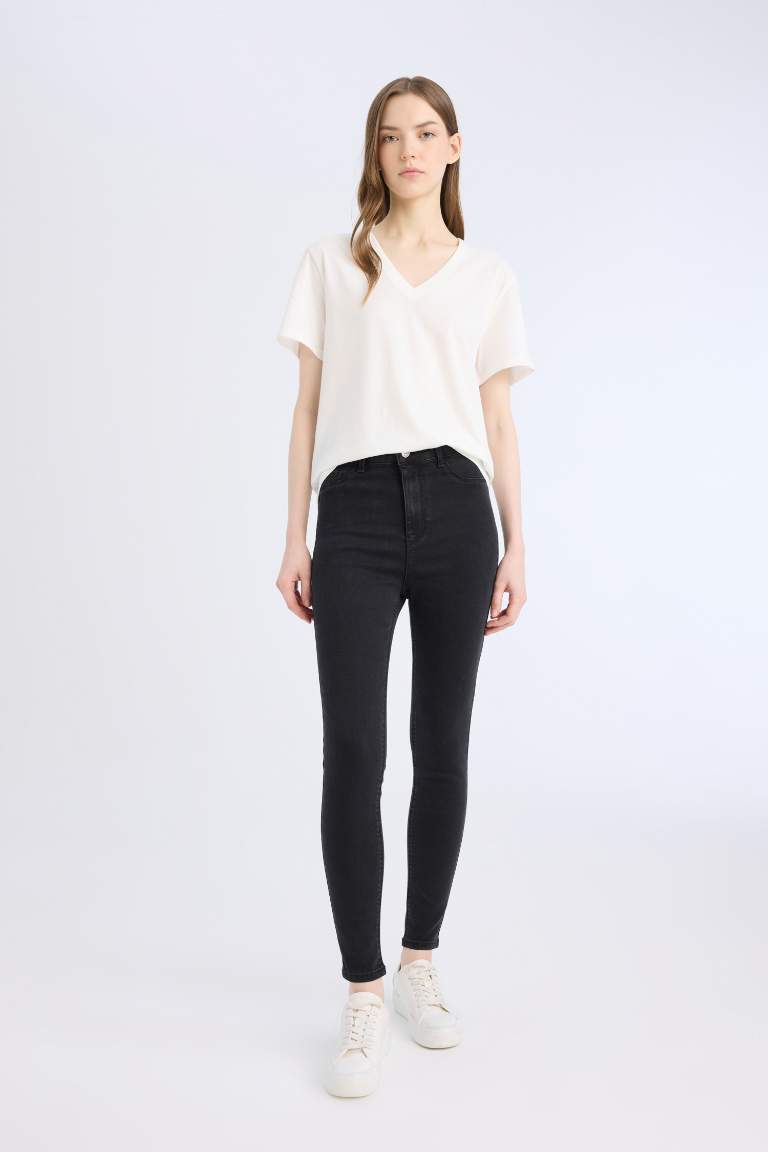 Pantalon jean extra slim basique à taille haute