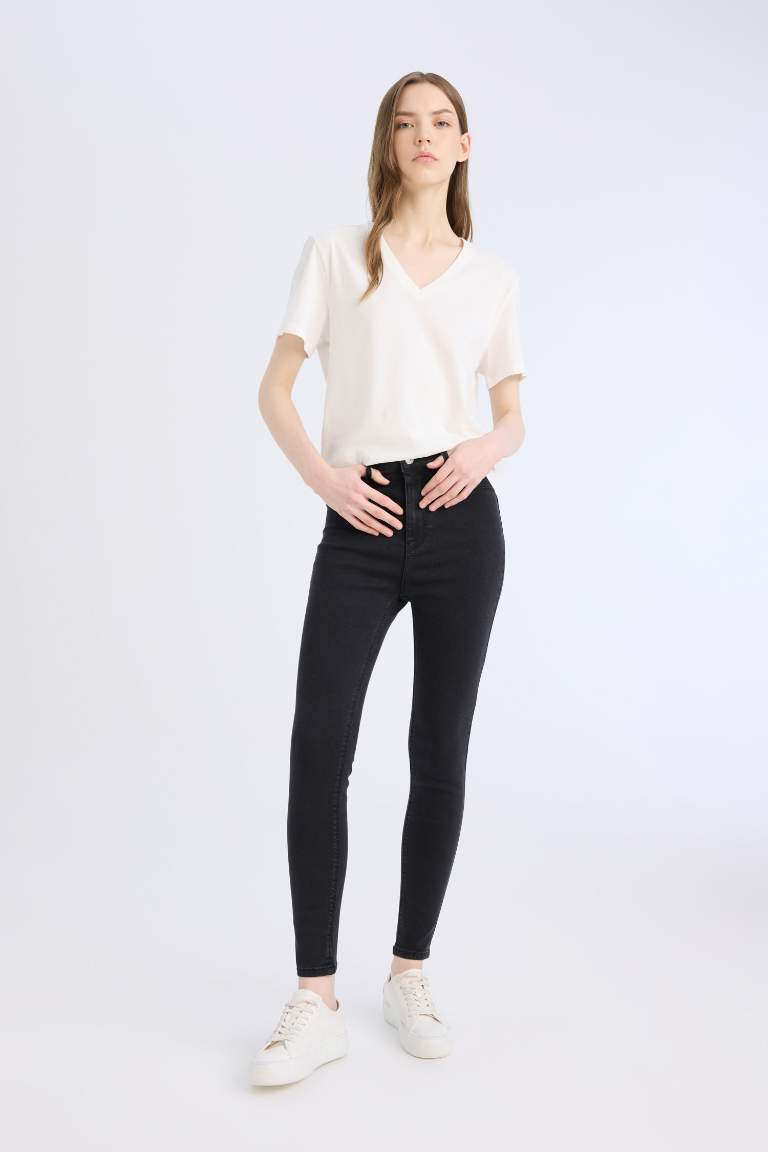 Pantalon jean extra slim basique à taille haute