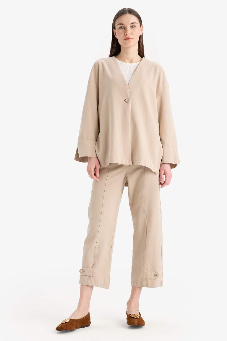 Linen Blend Basic Harem Trousers