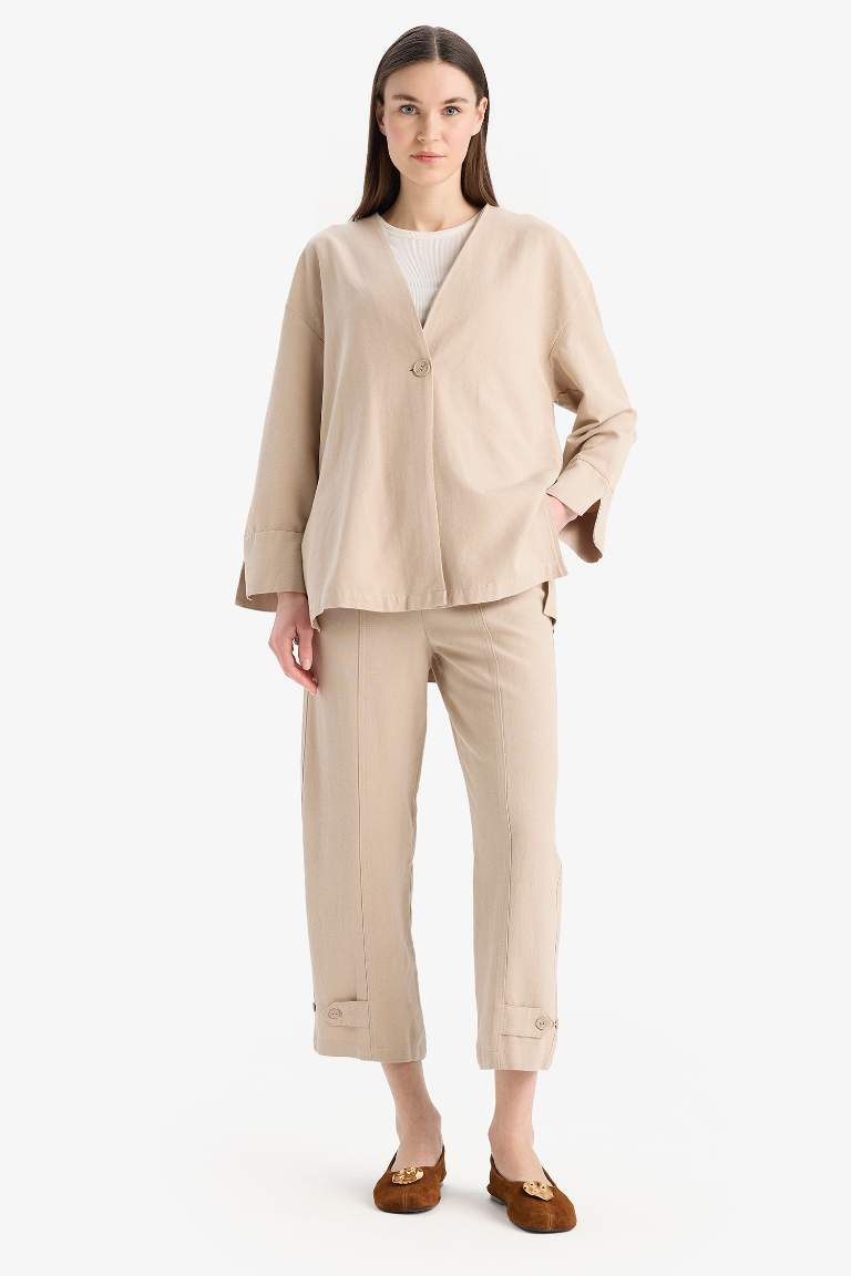 Linen Blend Basic Harem Trousers