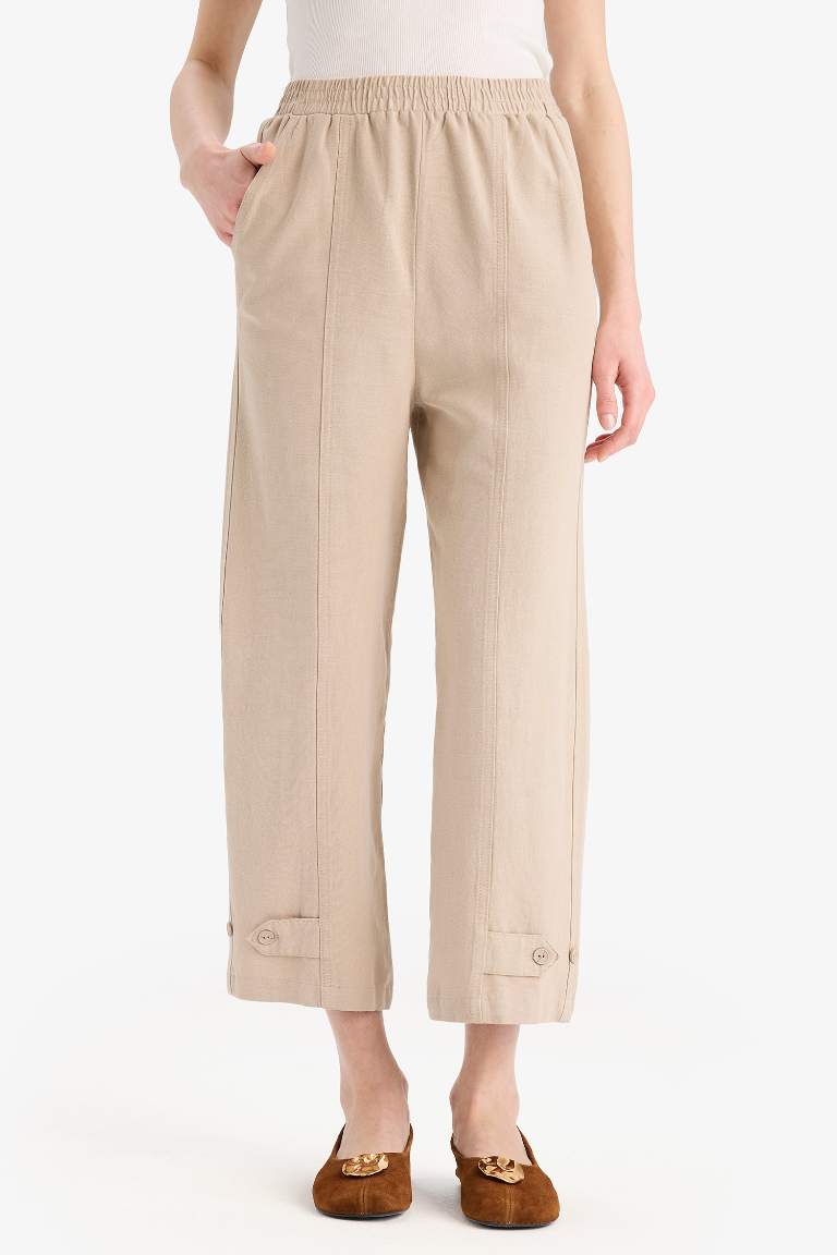 Linen Blend Basic Harem Trousers