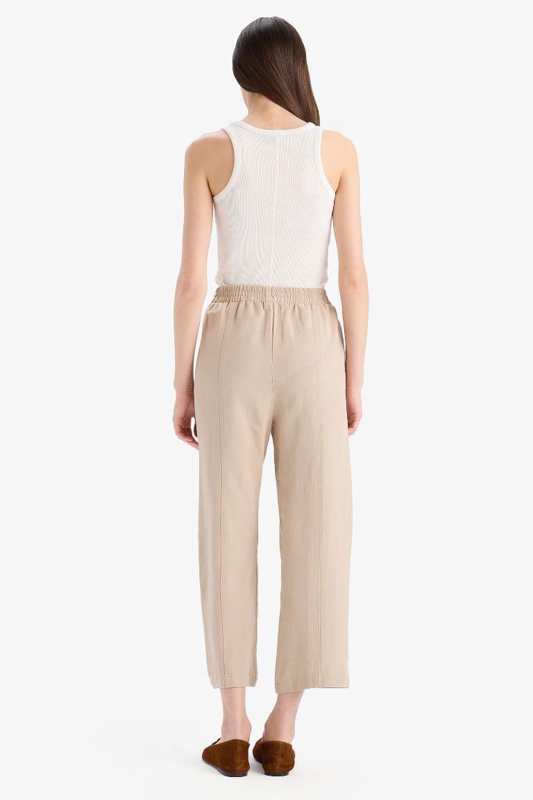 Linen Blend Basic Harem Trousers