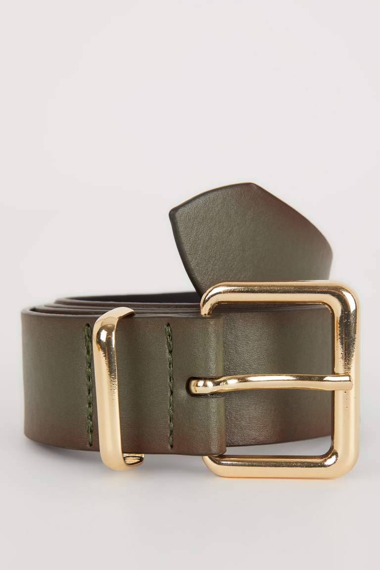 Woman Rectangle Clasp Faux Leather Jean Belt