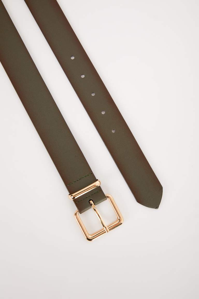 Woman Rectangle Clasp Faux Leather Jean Belt